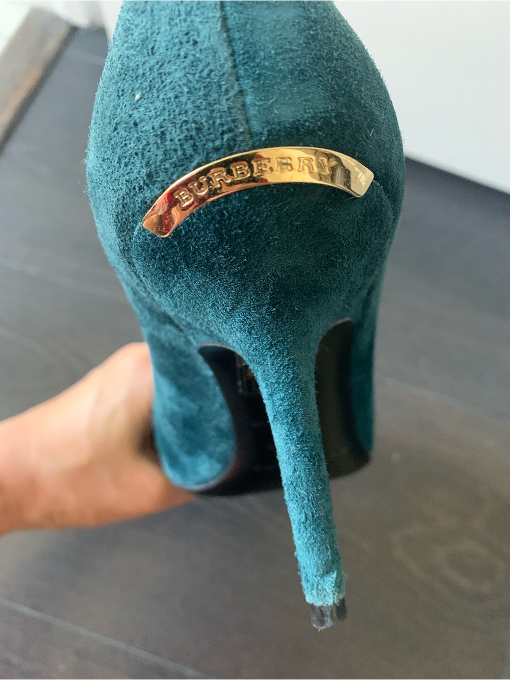 Burberry Teal Suede Pointed-Toe Pumps - Picture 4 of 4